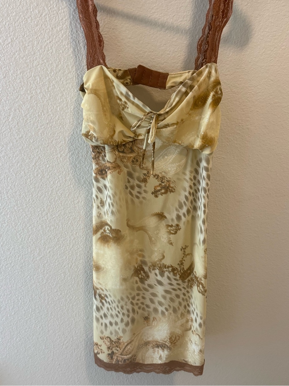 Urban Outfitters Cream and Brown Mini Slip Dress